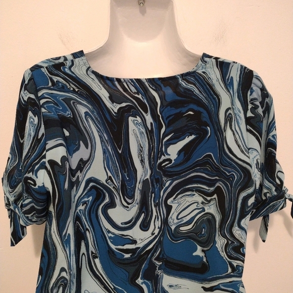 Michael Kors - Blue Oasis Short Sleeve V Neckline Blouse - Picture 12 of 16